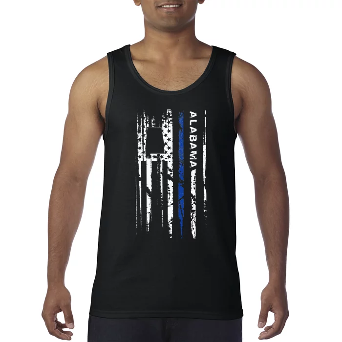 Alabama Cop Thin Blue Line Leo Police American Flag Tank Top