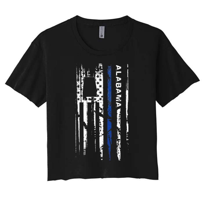 Alabama Cop Thin Blue Line Leo Police American Flag Women's Crop Top Tee