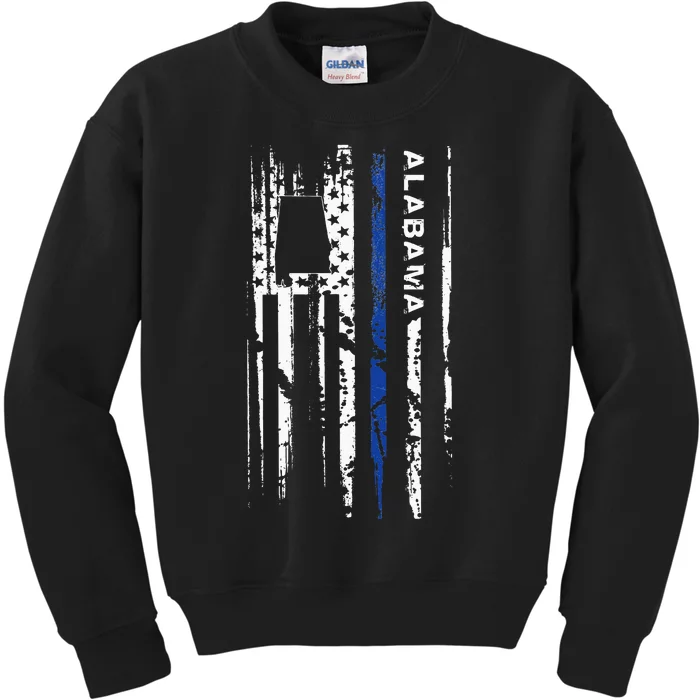 Alabama Cop Thin Blue Line Leo Police American Flag Kids Sweatshirt