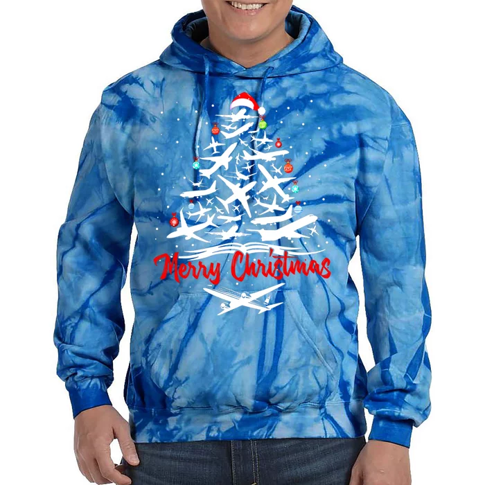 Airplane Christmas Tree Funny Gift Tie Dye Hoodie