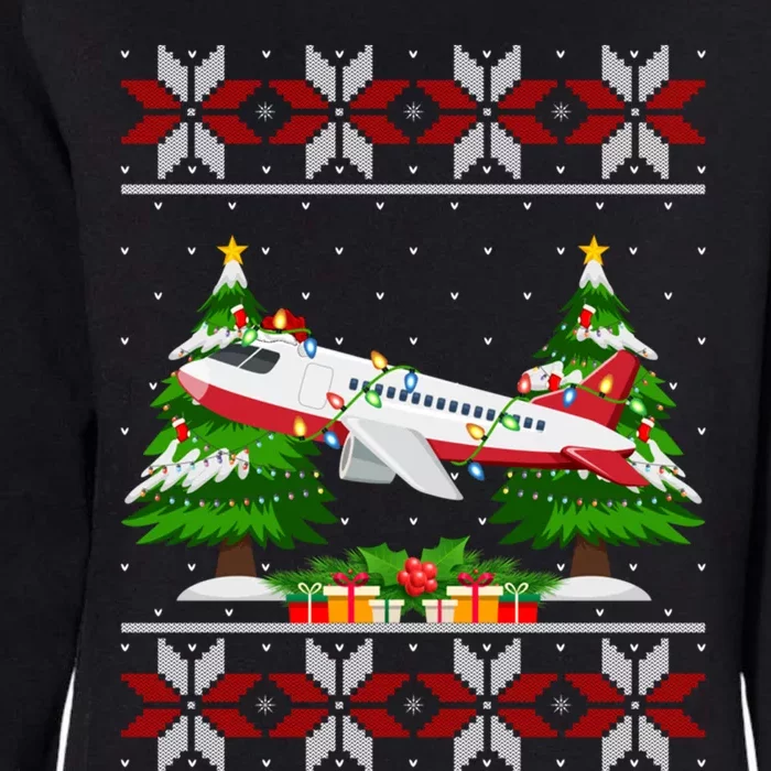 Airplane Christmas Tree Lights Ugly Sweater Santa Xmas Gift Womens California Wash Sweatshirt