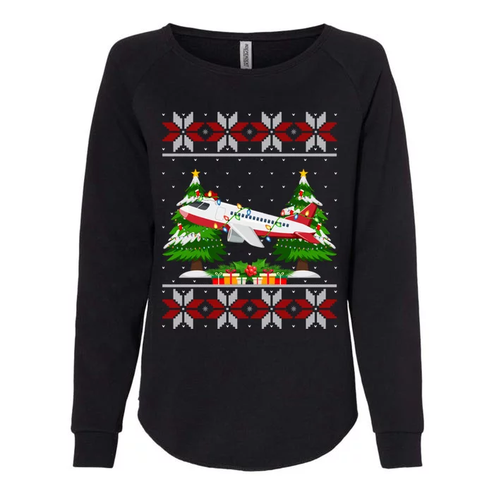 Airplane Christmas Tree Lights Ugly Sweater Santa Xmas Gift Womens California Wash Sweatshirt