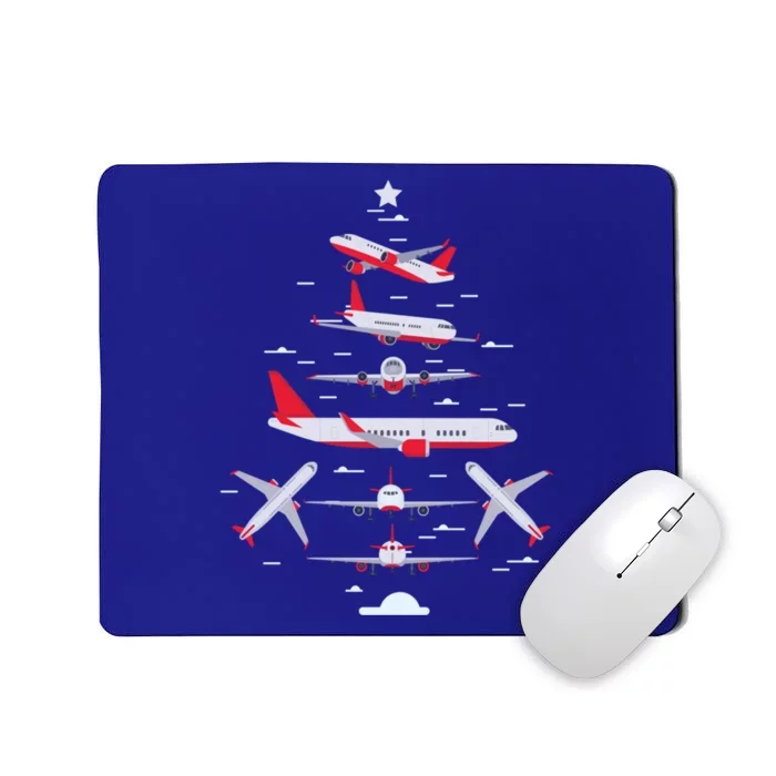 Airplane Christmas Tree Pilot Merry Christmas Xmas Tree Funny Gift Mousepad