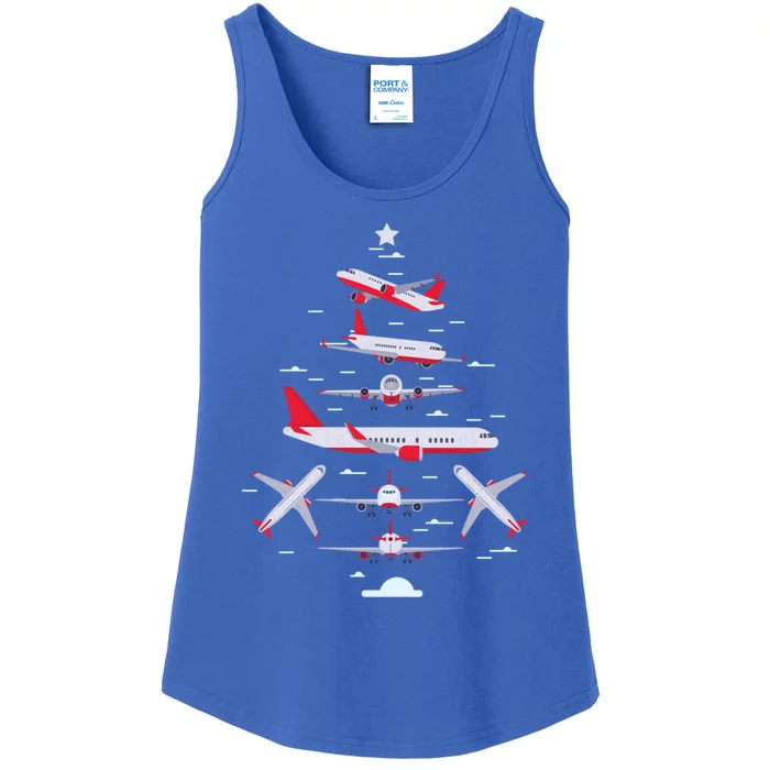 Airplane Christmas Tree Pilot Merry Christmas Xmas Tree Gift Ladies Essential Tank