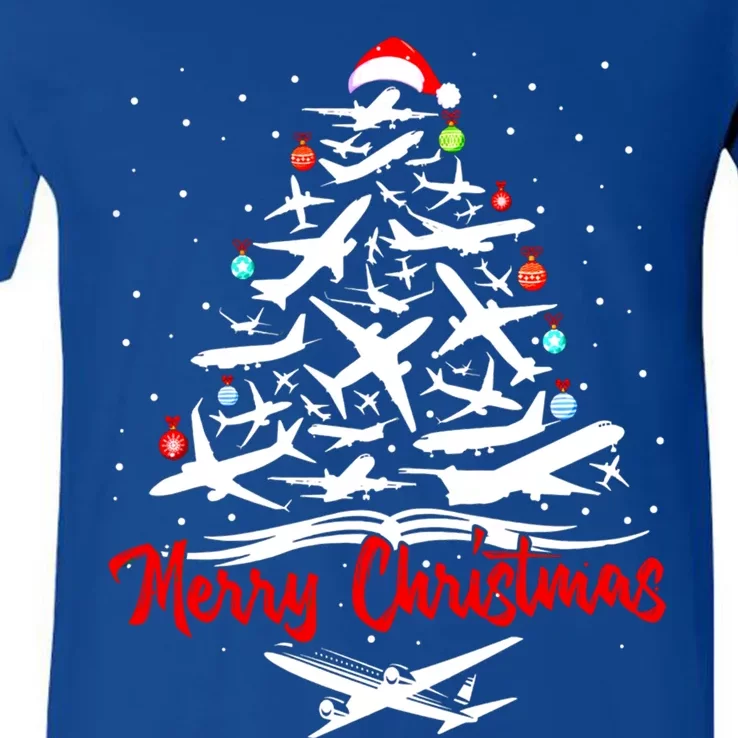 Airplane Christmas Tree Great Funny Gift V-Neck T-Shirt