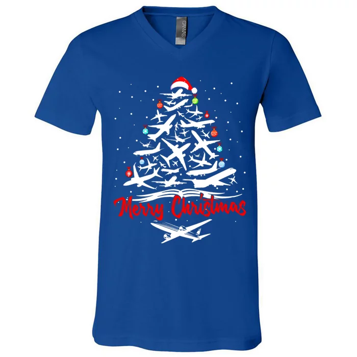 Airplane Christmas Tree Great Funny Gift V-Neck T-Shirt