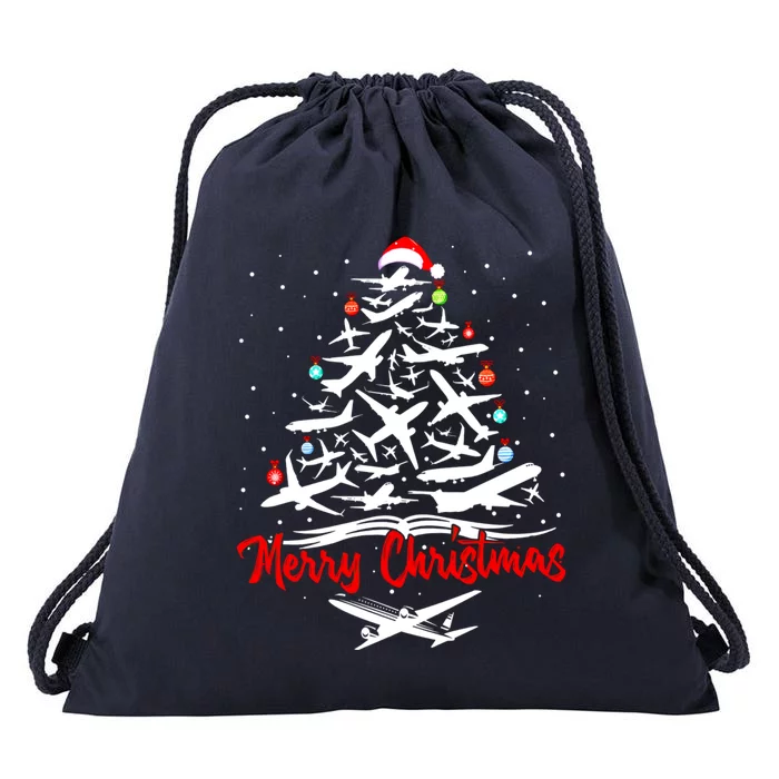 Airplane Christmas Tree Great Funny Gift Drawstring Bag