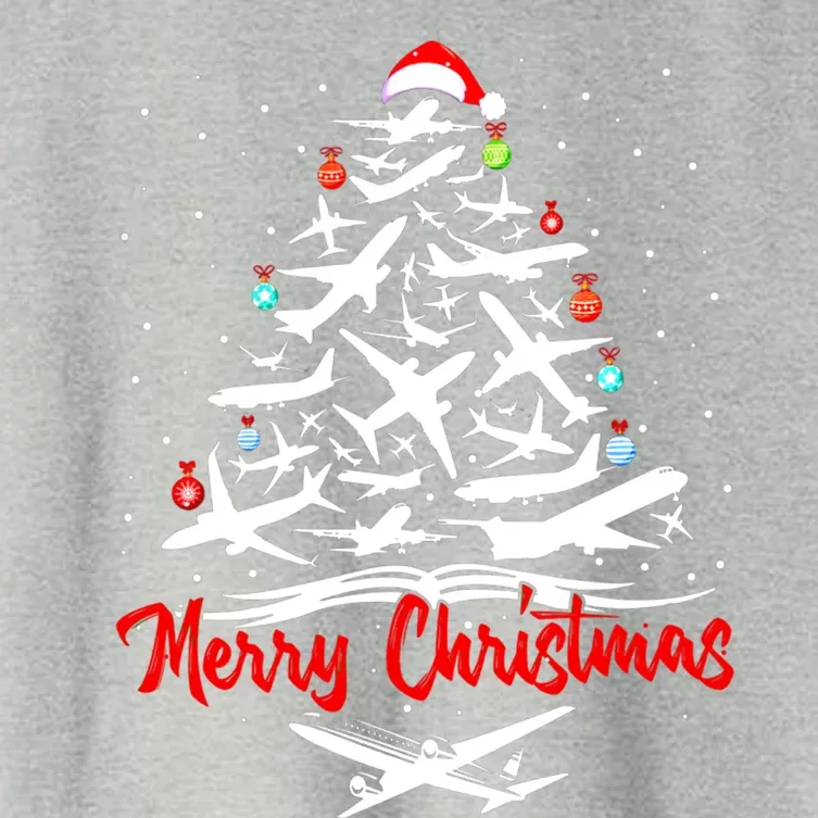 Airplane Christmas Tree Great Funny Gift Women's Crop Top Tee