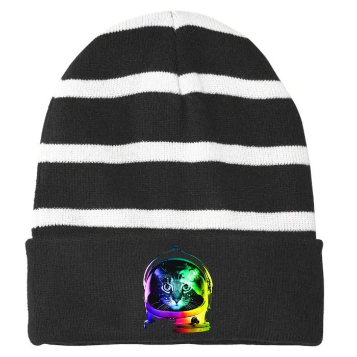 Astronaut cat Tee space cat funny astronomy Striped Beanie with Solid Band