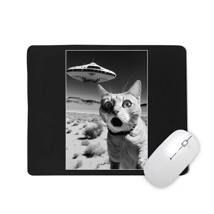 A cat taking a selfie with a ufo spaceship funny pun meme Mousepad