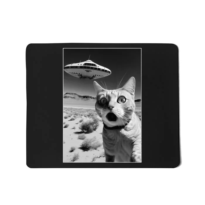 A cat taking a selfie with a ufo spaceship funny pun meme Mousepad