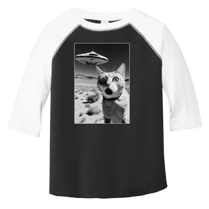 A cat taking a selfie with a ufo spaceship funny pun meme Toddler Fine Jersey T-Shirt