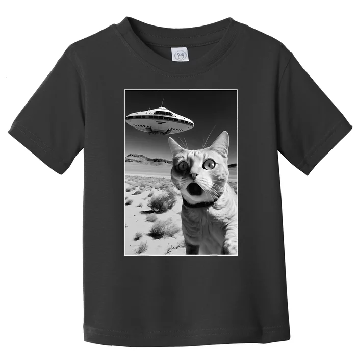 A cat taking a selfie with a ufo spaceship funny pun meme Toddler T-Shirt