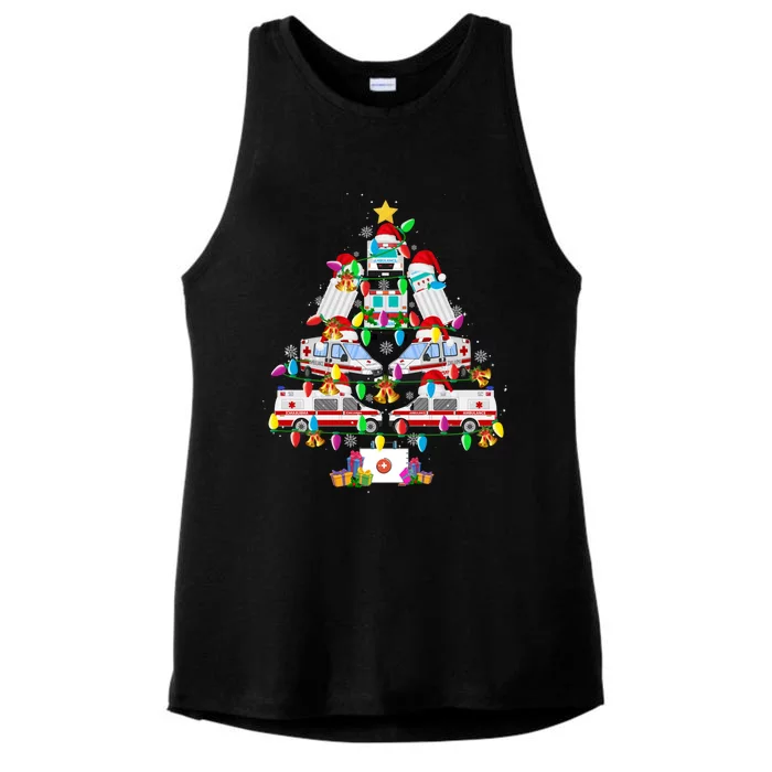 Ambulance Christmas Tree Funny Santa Nurse Doctor Funny Gift Funny Gift Ladies Tri-Blend Wicking Tank