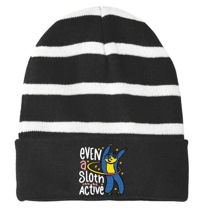 Active Sloth Funny Striped Beanie with Solid Band