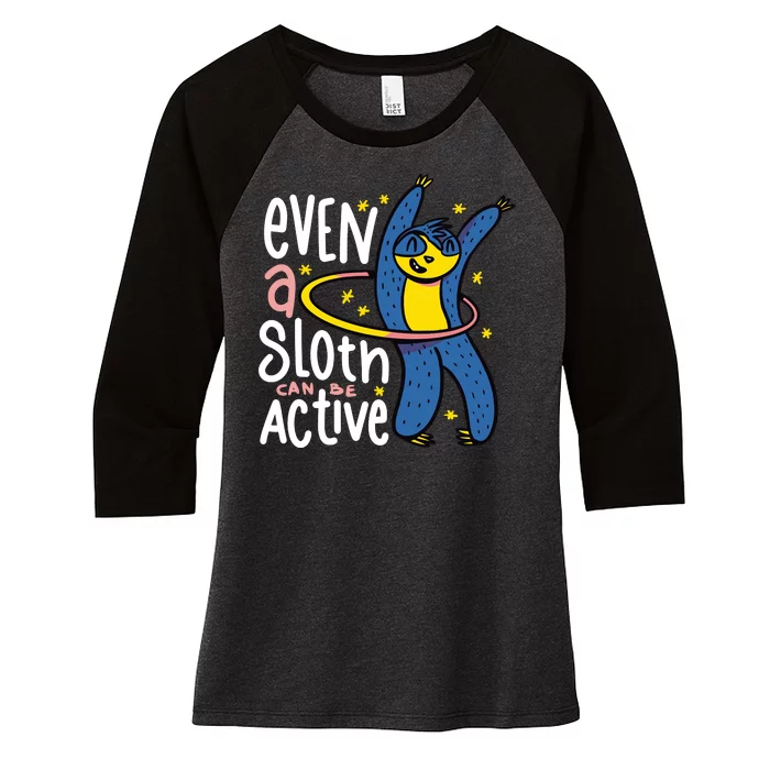 Active Sloth Funny Women's Tri-Blend 3/4-Sleeve Raglan Shirt