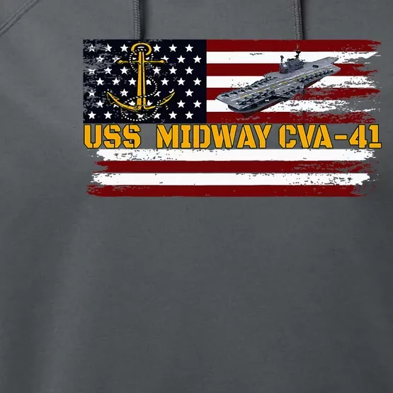 Aircraft Carrier Uss Midway Cva41 Veterans Day FatherS Day Performance Fleece Hoodie