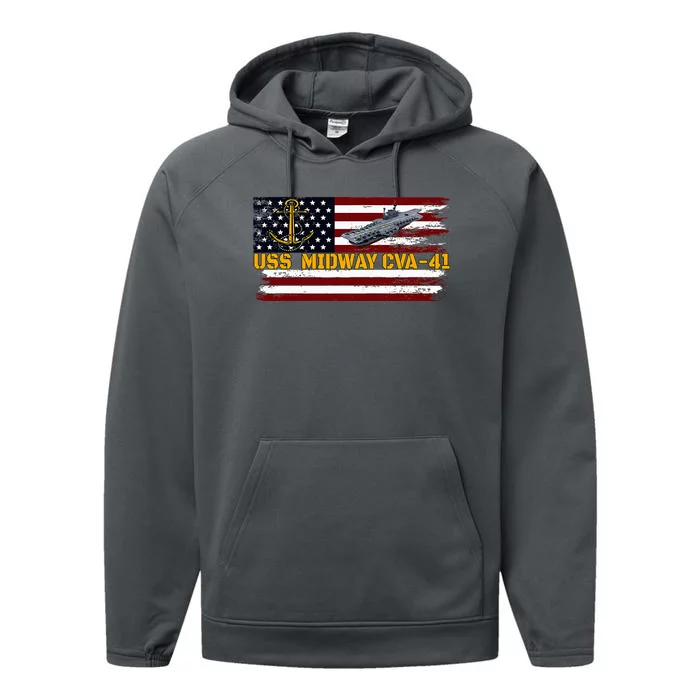 Aircraft Carrier Uss Midway Cva41 Veterans Day FatherS Day Performance Fleece Hoodie