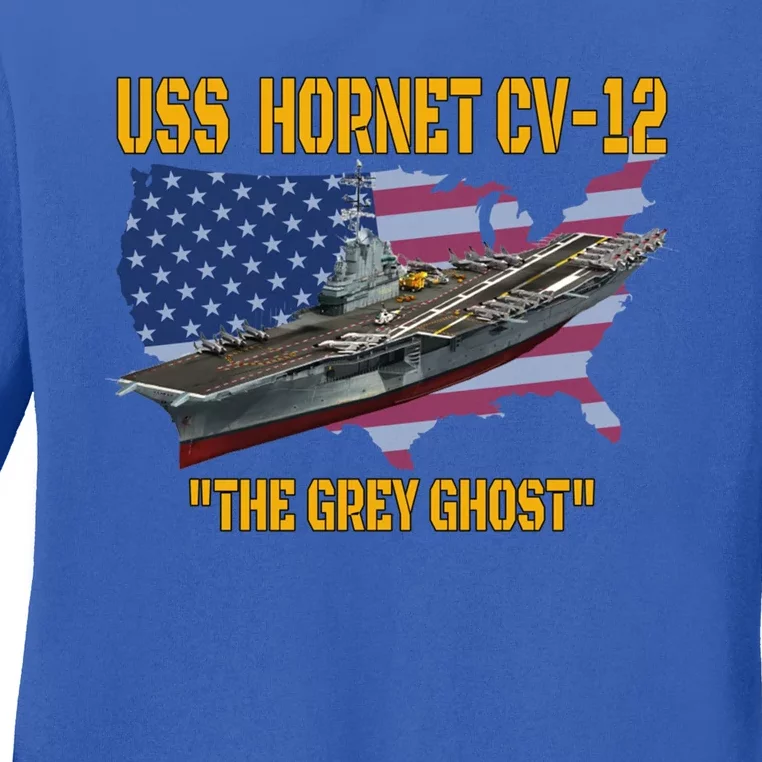 Aircraft Carrier Uss Hornet Cvfunny Gift12 Veterans Day Father's Day Funny Gift Ladies Long Sleeve Shirt