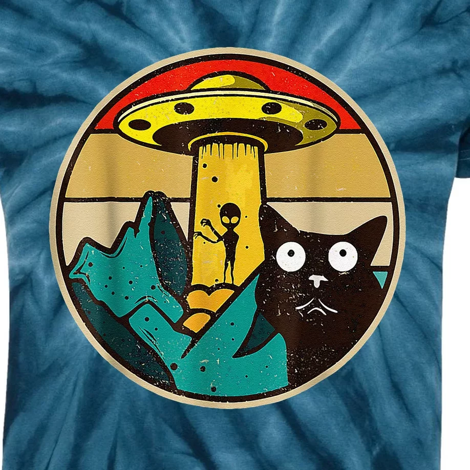 Alien Cat UFO Galaxy Ca Spaceship Funny Cat Tee Kids Tie-Dye T-Shirt