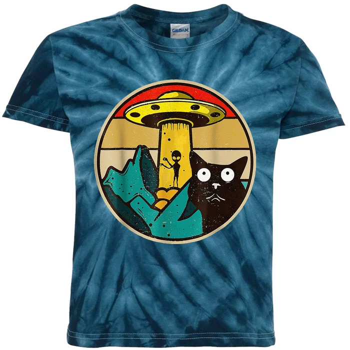 Alien Cat UFO Galaxy Ca Spaceship Funny Cat Tee Kids Tie-Dye T-Shirt