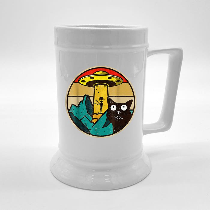 Alien Cat UFO Galaxy Ca Spaceship Funny Cat Tee Front & Back Beer Stein