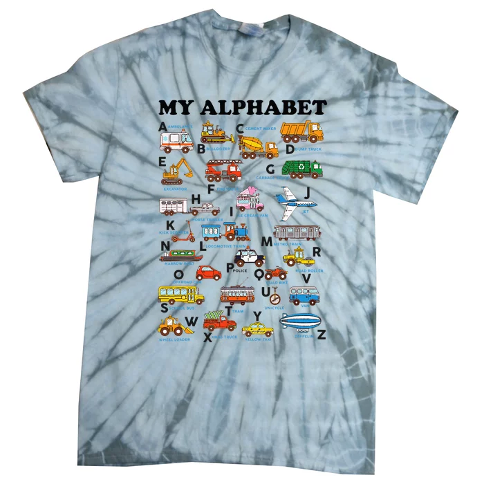 Alphabet Construction Vehicles ABC Learning Teaching Tie-Dye T-Shirt