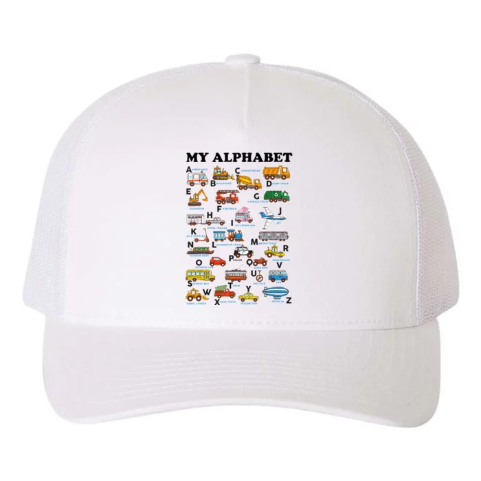 Alphabet Construction Vehicles ABC Learning Teaching Yupoong Adult 5-Panel Trucker Hat