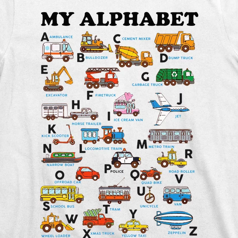 Alphabet Construction Vehicles ABC Learning Teaching T-Shirt