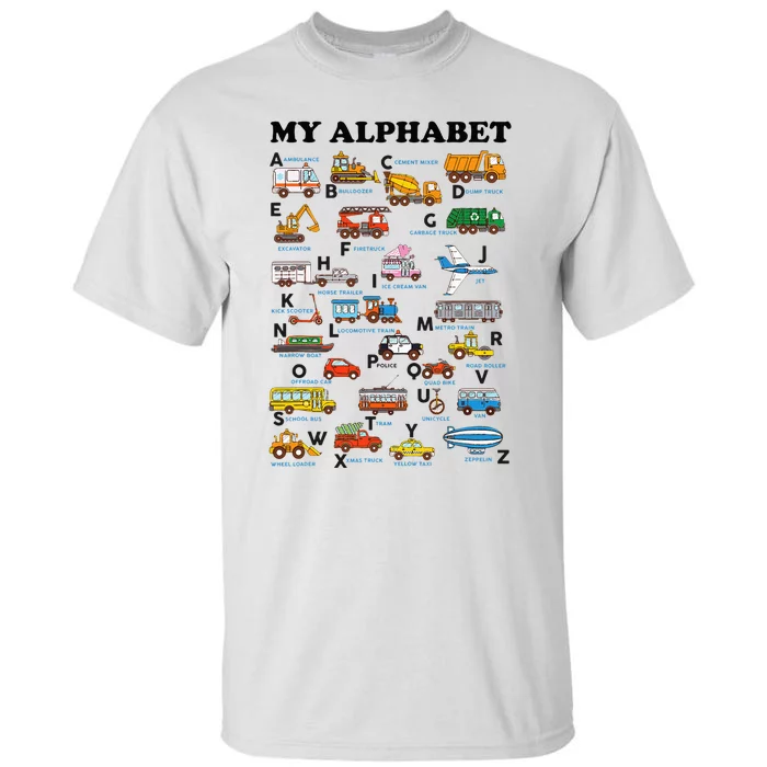 Alphabet Construction Vehicles ABC Learning Teaching Tall T-Shirt