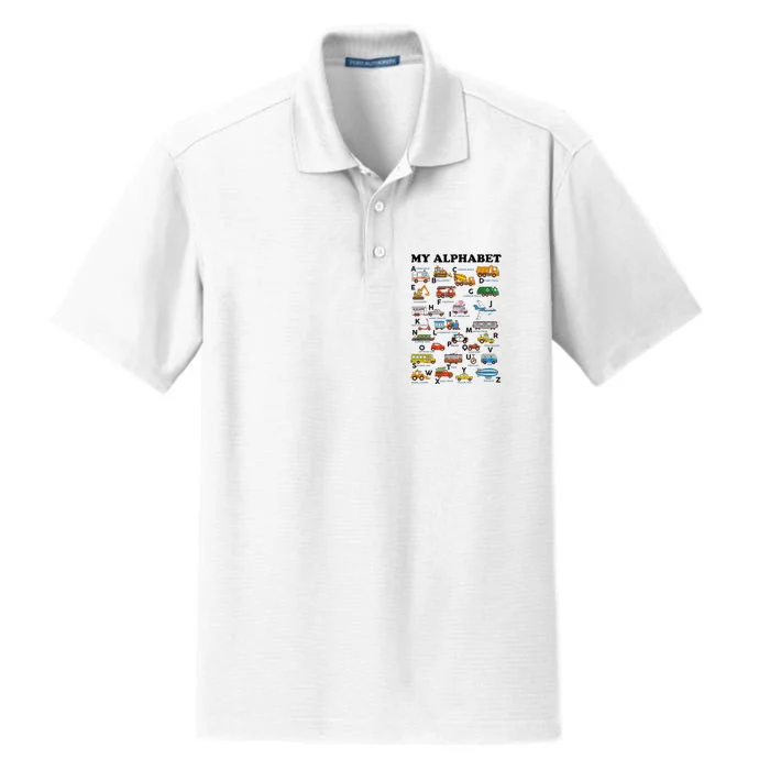 Alphabet Construction Vehicles ABC Learning Teaching Dry Zone Grid Performance Polo