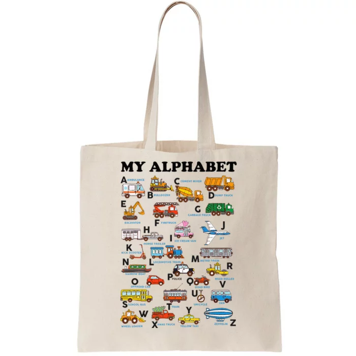 Alphabet Construction Vehicles Abc Learning Teaching Tote Bag