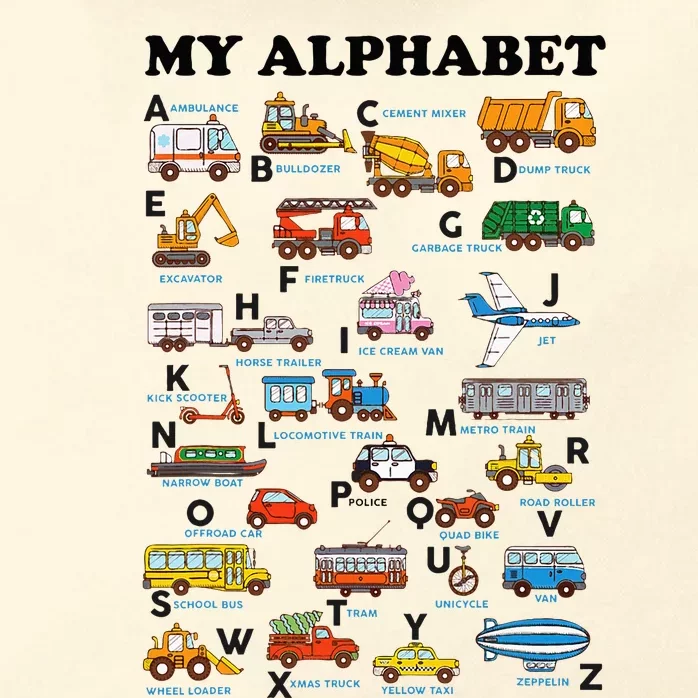 Alphabet Construction Vehicles Abc Learning Teaching Zip Tote Bag