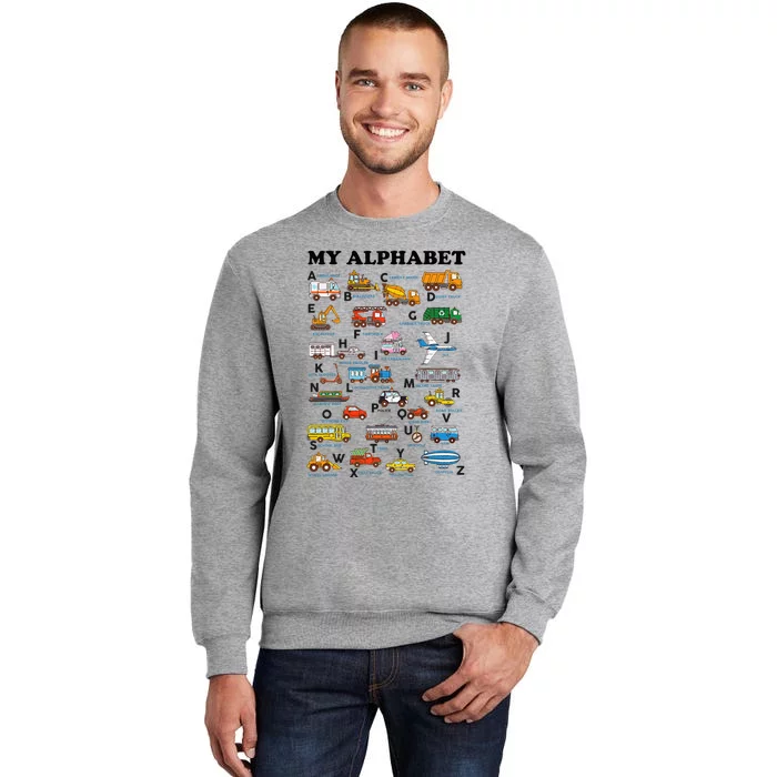 Alphabet Construction Vehicles Abc Learning Teaching Tall Sweatshirt