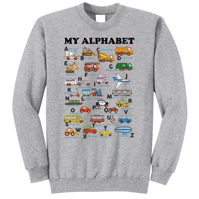 Alphabet Construction Vehicles Abc Learning Teaching Tall Sweatshirt