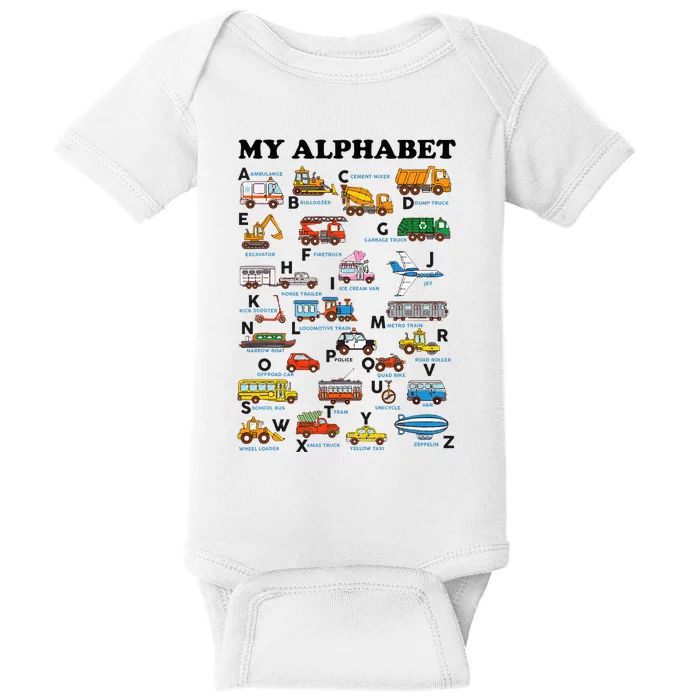 Alphabet Construction Vehicles Abc Learning Teaching Baby Bodysuit