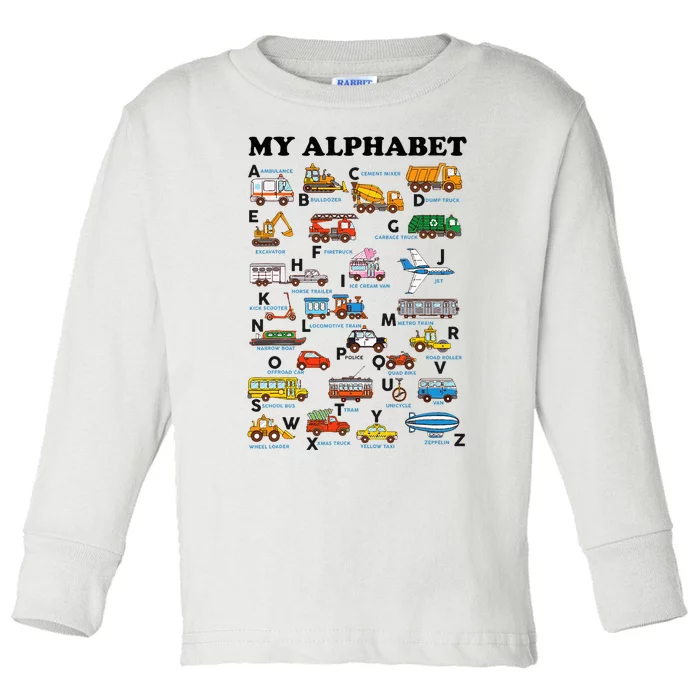 Alphabet Construction Vehicles Abc Learning Teaching Toddler Long Sleeve Shirt