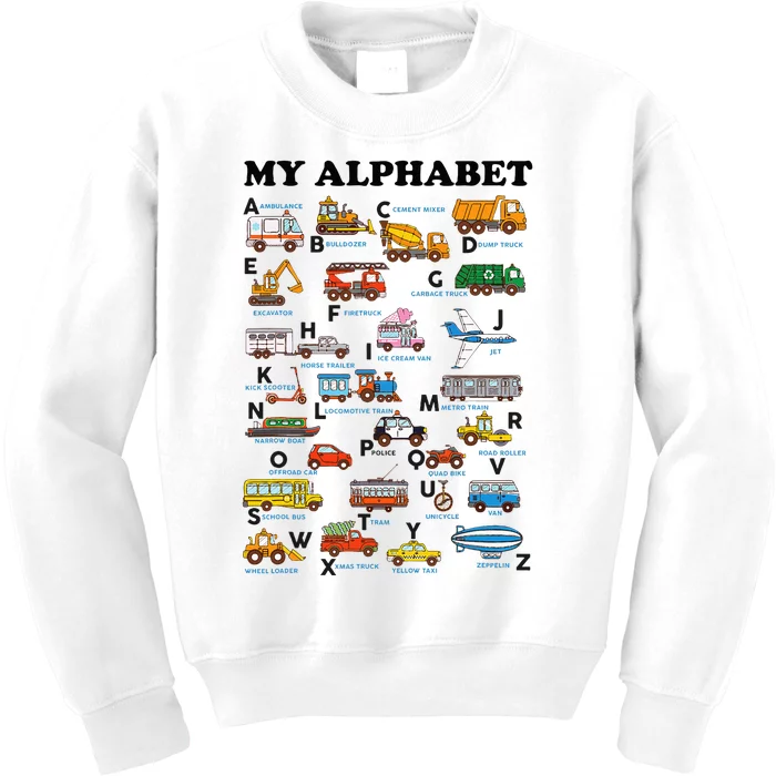 Alphabet Construction Vehicles Abc Learning Teaching Kids Sweatshirt