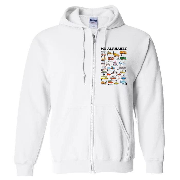 Alphabet Construction Vehicles Abc Learning Teaching Full Zip Hoodie