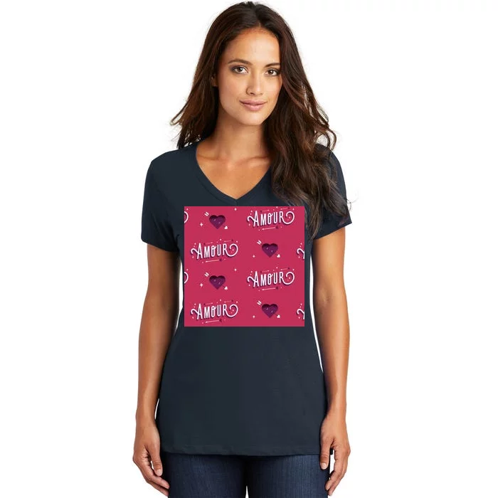 Amour Cute Valentine's Day Gift Women's V-Neck T-Shirt