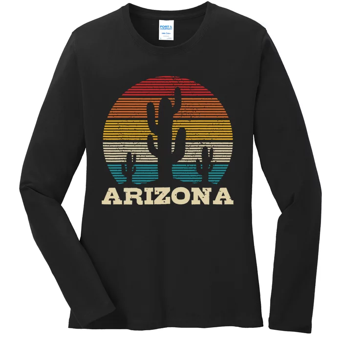 Arizona Cactus Vintage Retro Desert Souvenir Gift Ladies Long Sleeve Shirt