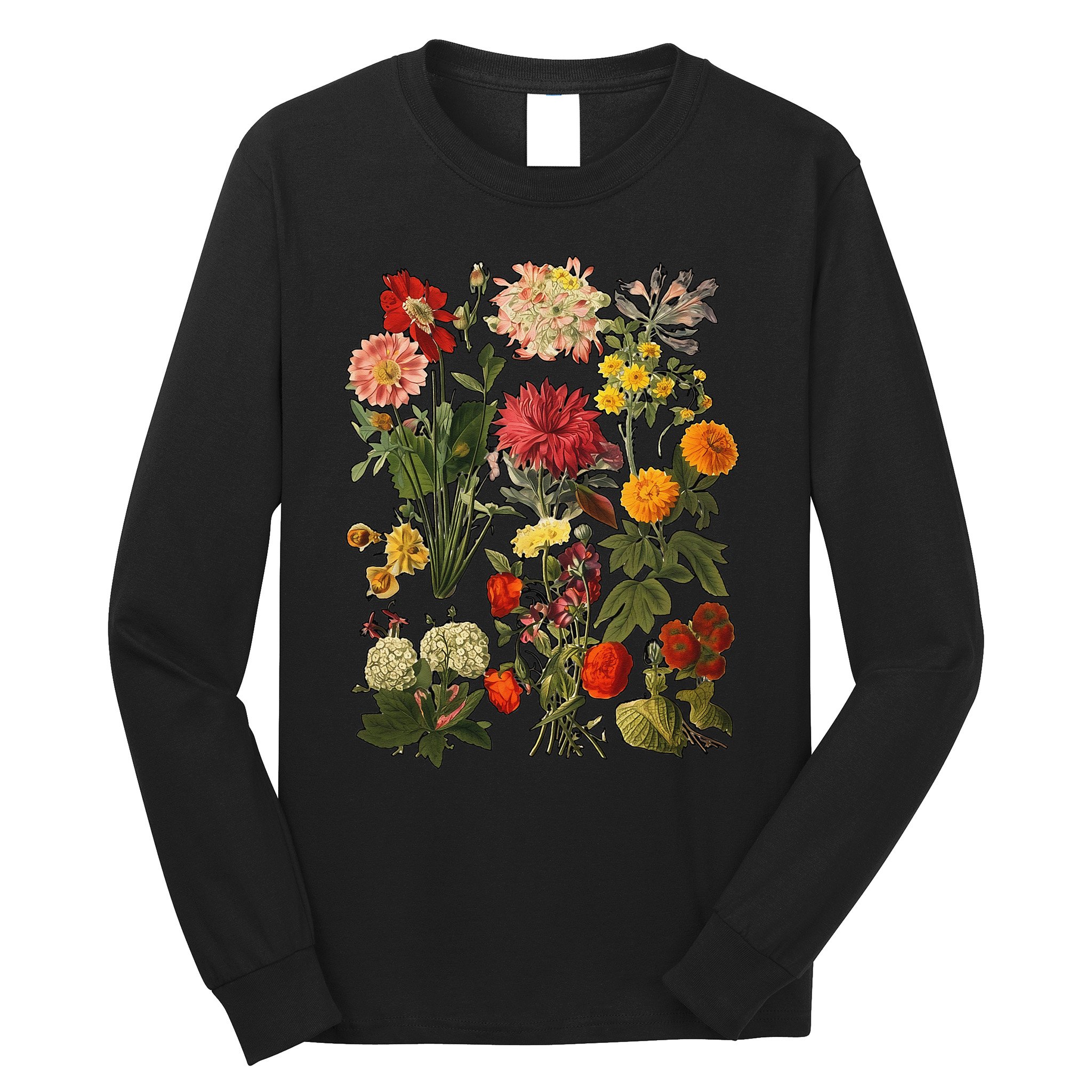 Black Vintage Flowers Floral Print Long Sleeve Sweatshirt