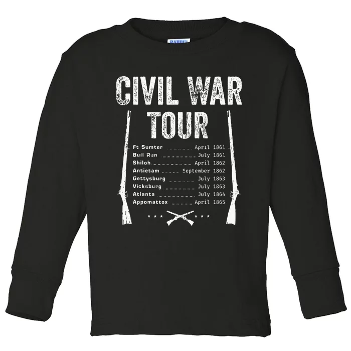 American Civil War Tour Battle Dates Reenactment Gettysburg Toddler Long Sleeve Shirt