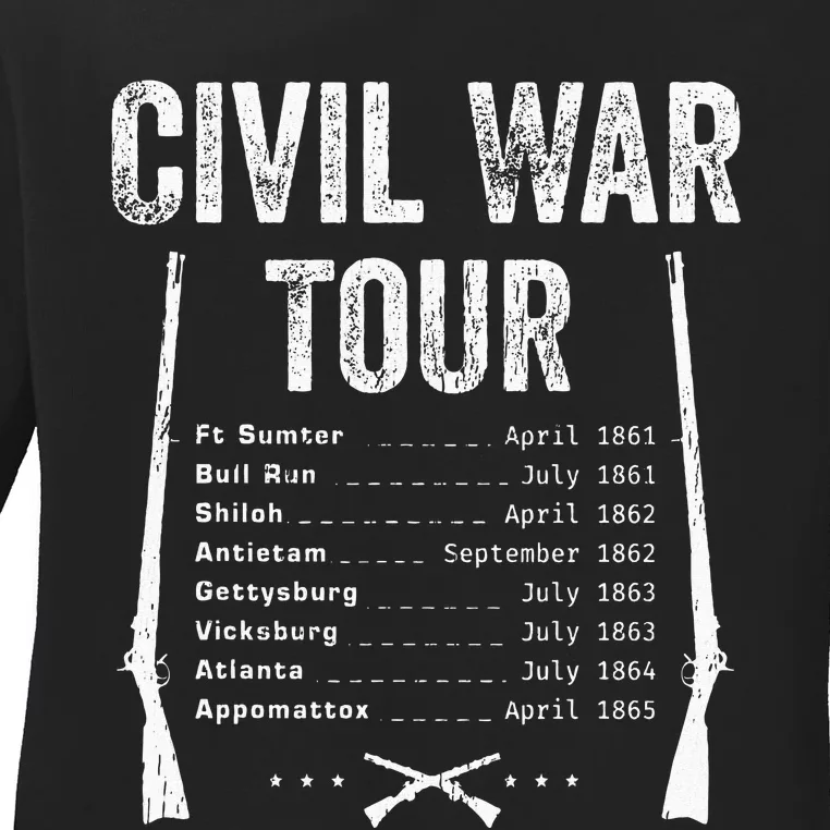 American Civil War Tour Battle Dates Reenactment Gettysburg Ladies Long Sleeve Shirt