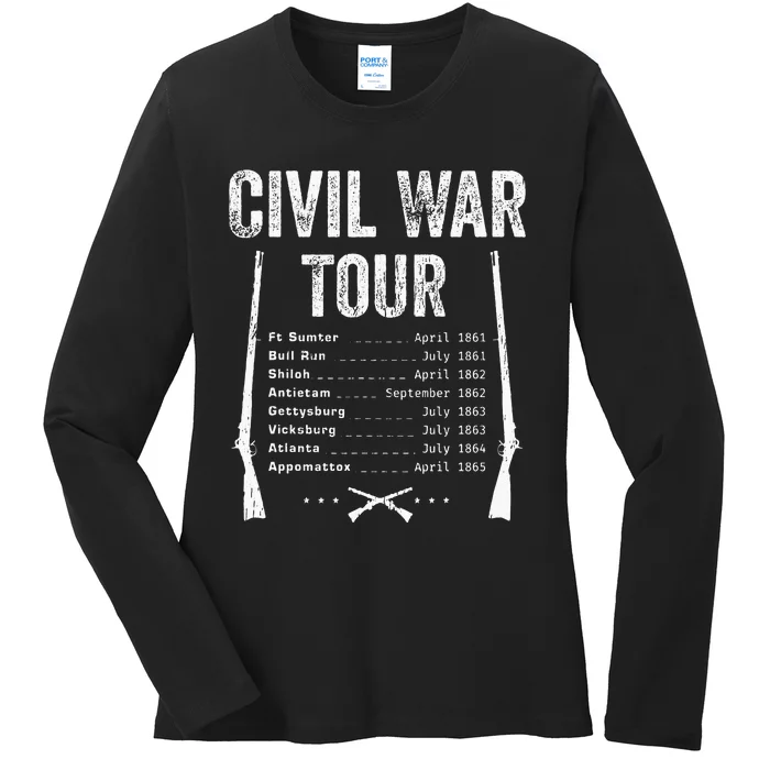 American Civil War Tour Battle Dates Reenactment Gettysburg Ladies Long Sleeve Shirt