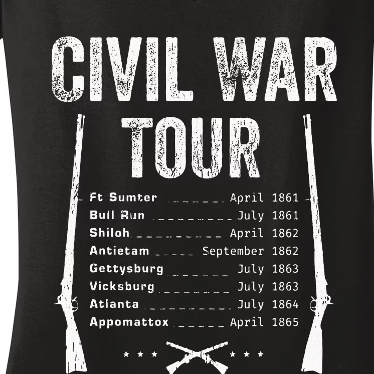 American Civil War Tour Battle Dates Reenactment Gettysburg Women's V-Neck T-Shirt