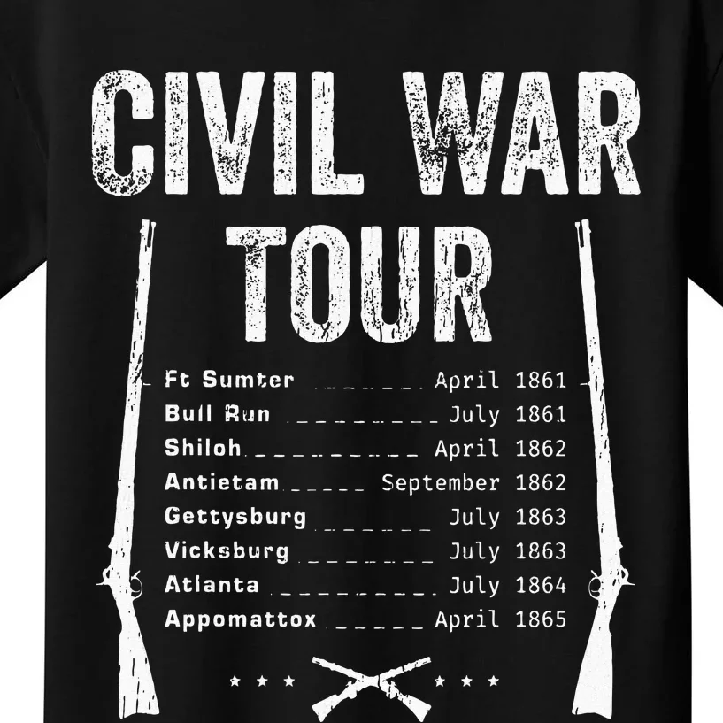 American Civil War Tour Battle Dates Reenactment Gettysburg Kids T-Shirt