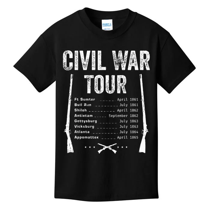 American Civil War Tour Battle Dates Reenactment Gettysburg Kids T-Shirt