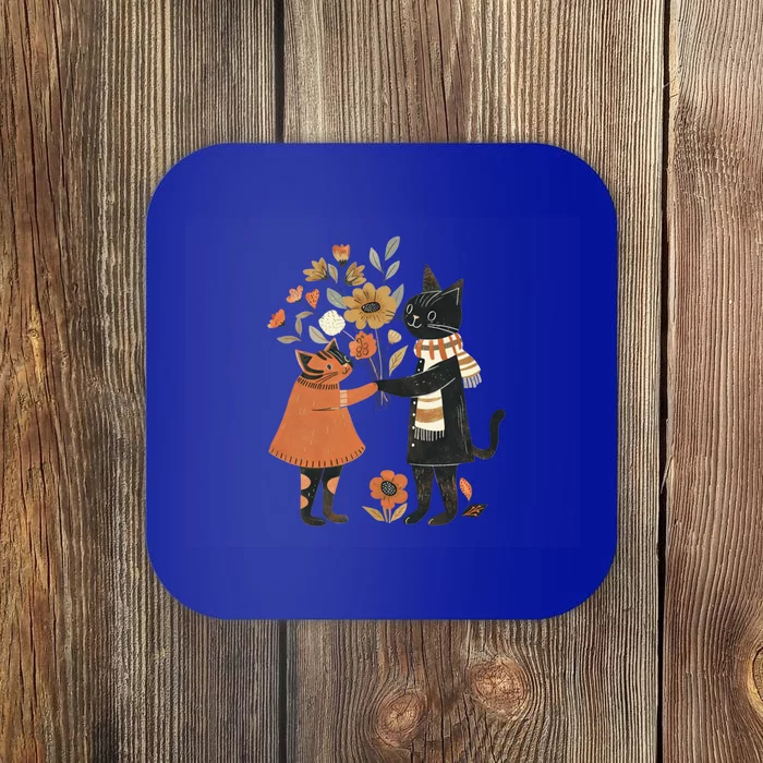 Autumn Cats With Flowers Whimsical Fall Design Gift Coaster