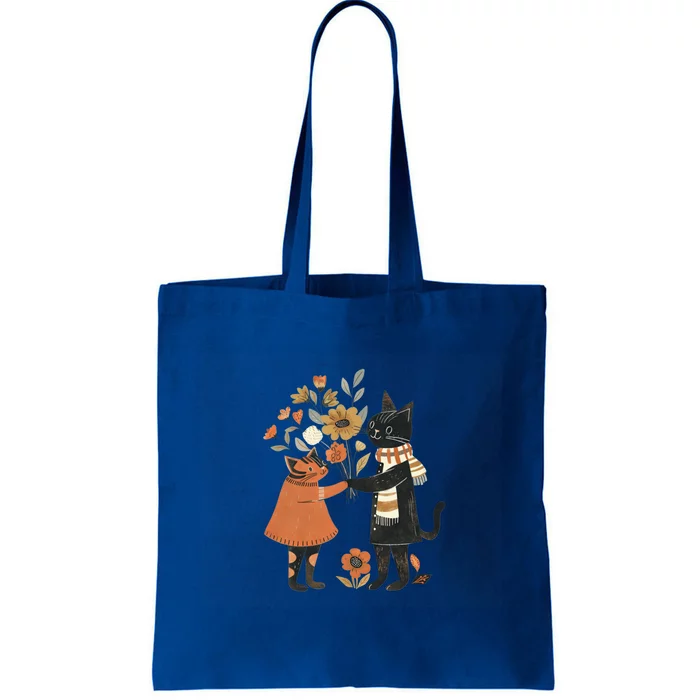 Autumn Cats With Flowers Whimsical Fall Design Gift Tote Bag